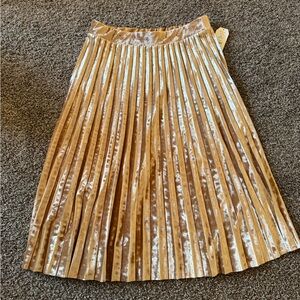 Champagne gold crushed velvet pleated midi skirt